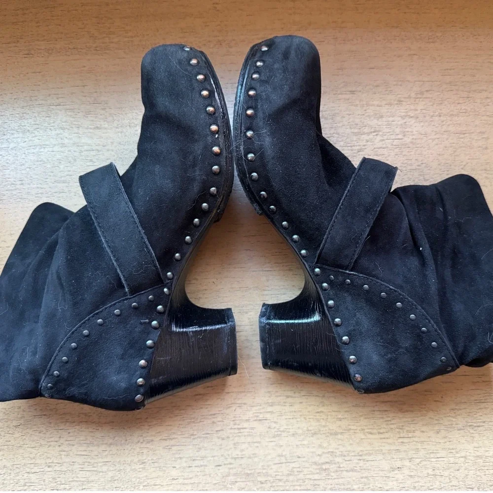 Dansko Y2K Suede Studded Slouchy Ankle Boots Buckle Strap Clog Heel Size 40